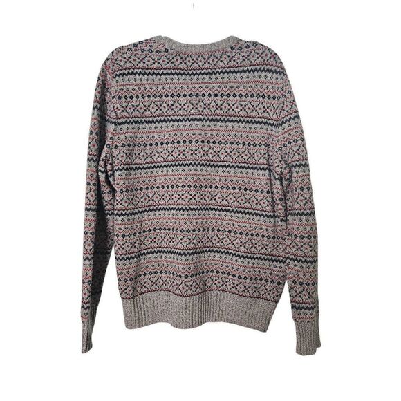 Eddie Bauer mens crew neck gray/ navy/red wool blend sweater. Size L. - Picture 2 of 4